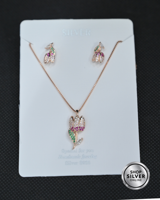 Radiant Lotus Bloom Pendant & Earrings Set